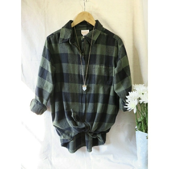 Vintage Tops - Vintage Olive Buffalo Plaid Fall Boyfriend Flannel